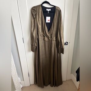 Addition Elle Metallic Gold Long Sleeve Wrap Gown